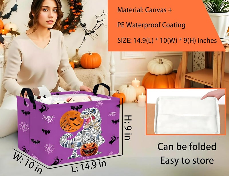 BOOHIT Large Halloween Themed Candy Gift Boo Basket for Kids Baby Personalized Adults Storage Bin Fall Decor(Purple Dinosaur) - Image 2